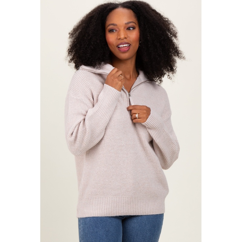 Beige Half Zip Pullover Sweater