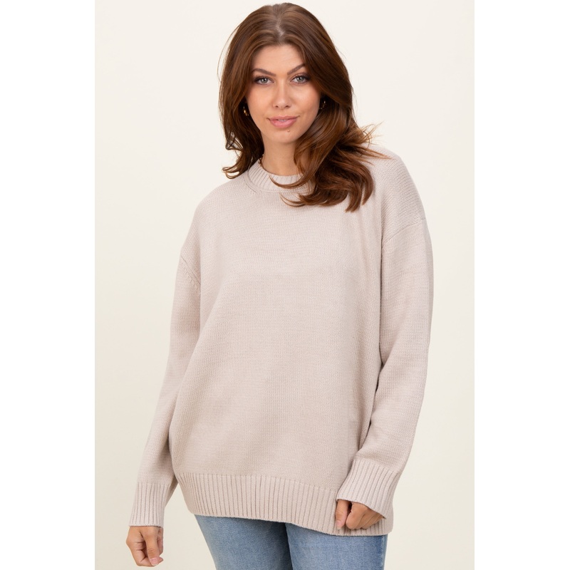 Beige Soft Knit Basic Sweater