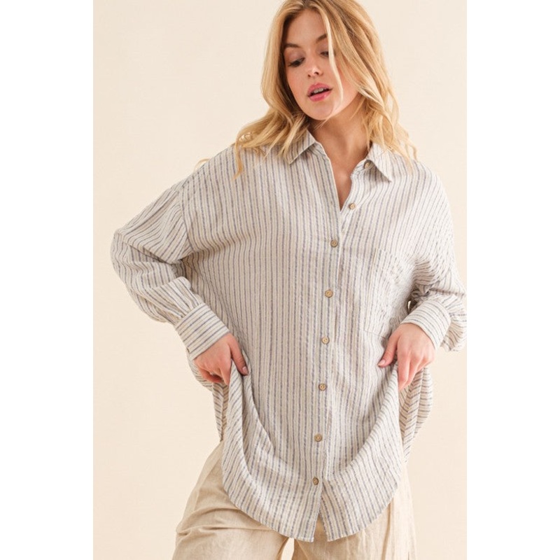 Blue Stripe Oversized Button Down Shirt
