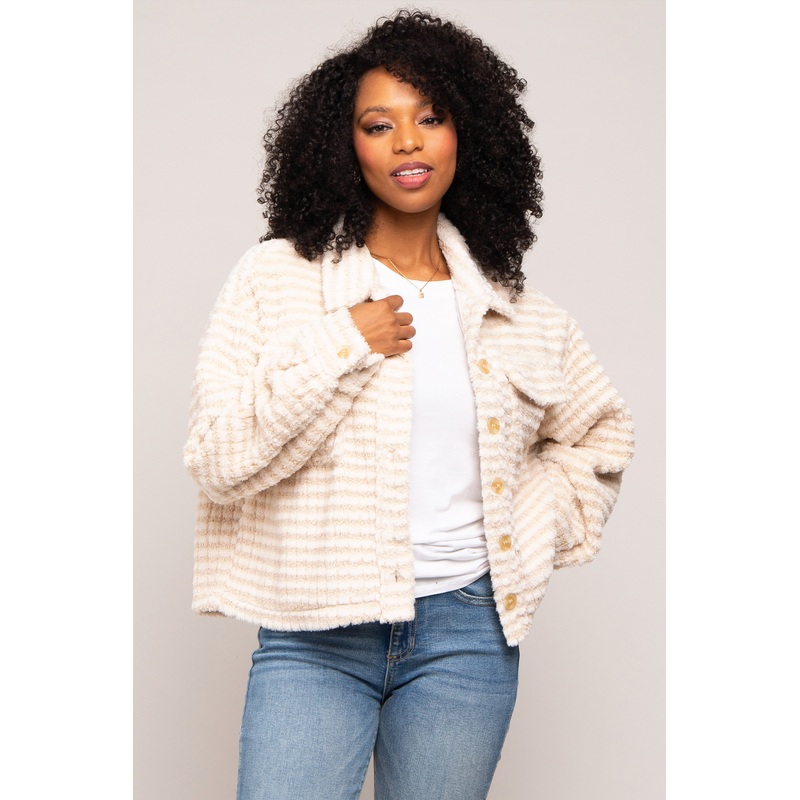 Cream Fuzzy Front Pocket Jacket