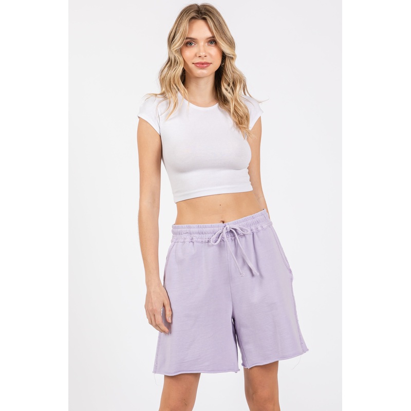 Lavender Raw Hem Drawstring Shorts