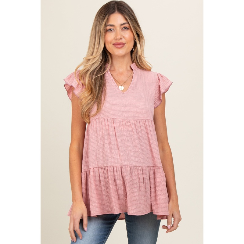 Light Pink Tiered Maternity Tunic Top