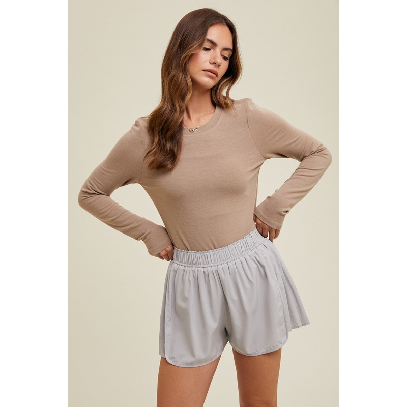 Mocha Basic Fitted Long Sleeve Top
