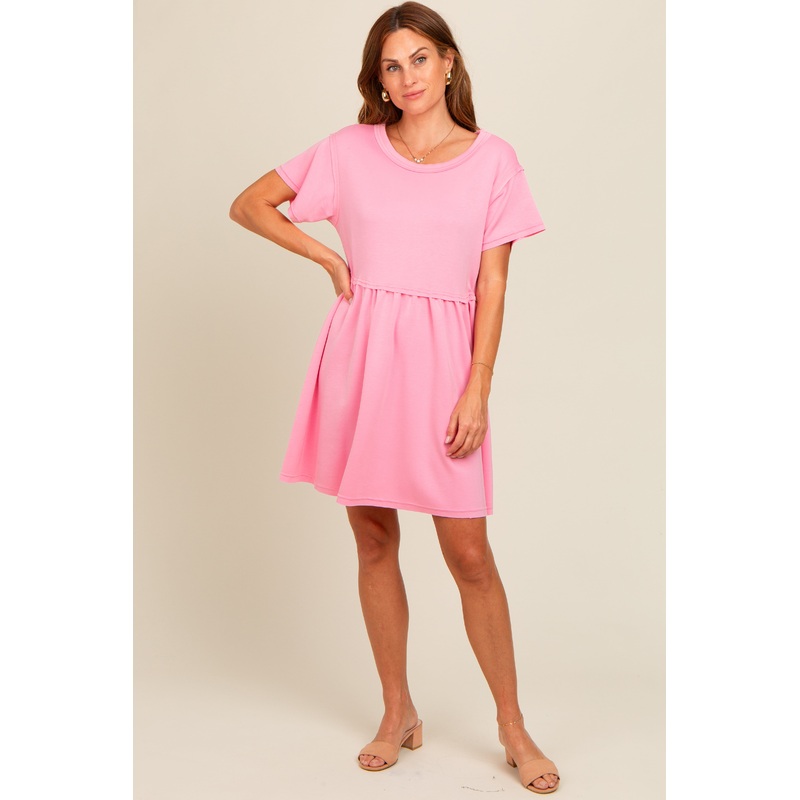 Pink Cut Edge Short Sleeve Dress