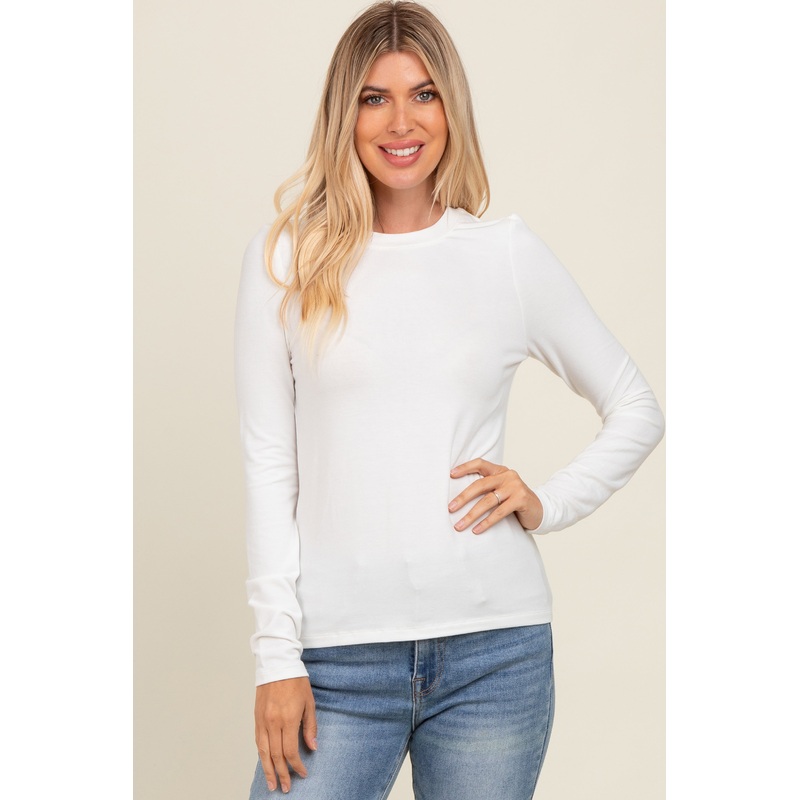 White Basic Fitted Long Sleeve Top