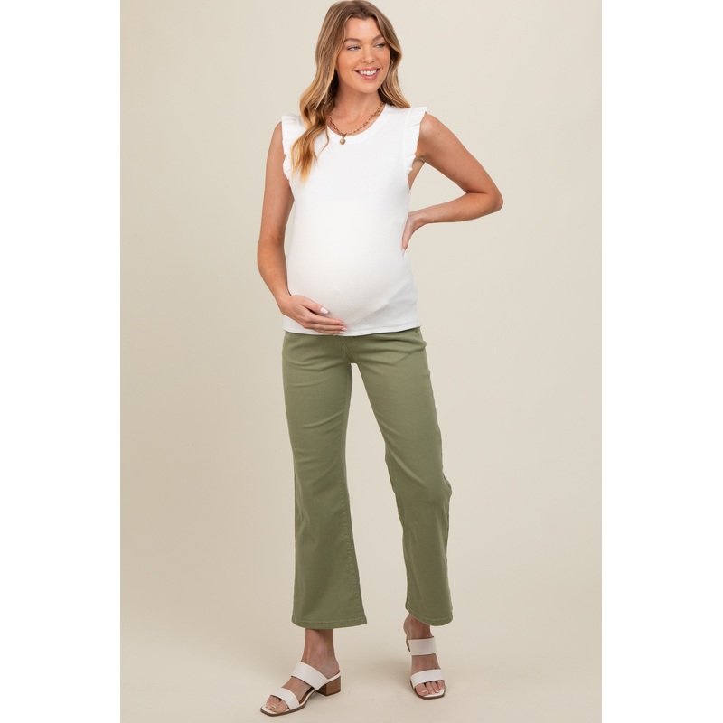 Light Olive Fitted Ankle Length Maternity Pants