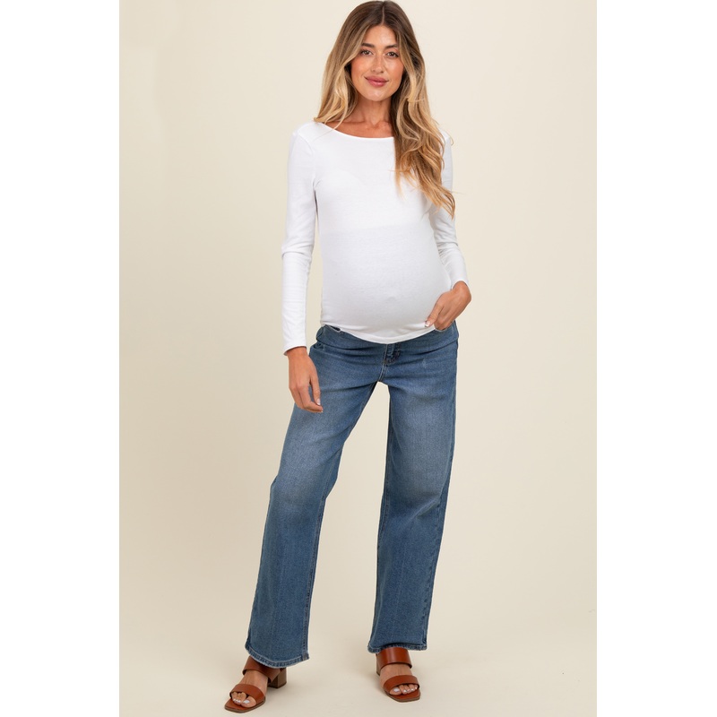 Blue Vintage Straight Leg Maternity Jeans