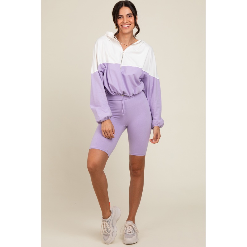 Lavender Colorblock Hoodie Shorts Set