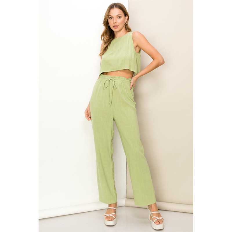 Lime Green Sleeveless Top And Pants Two-Piece Set