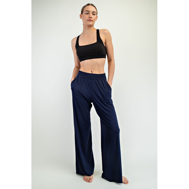 Navy Basic Wide Leg Pocketed Pants