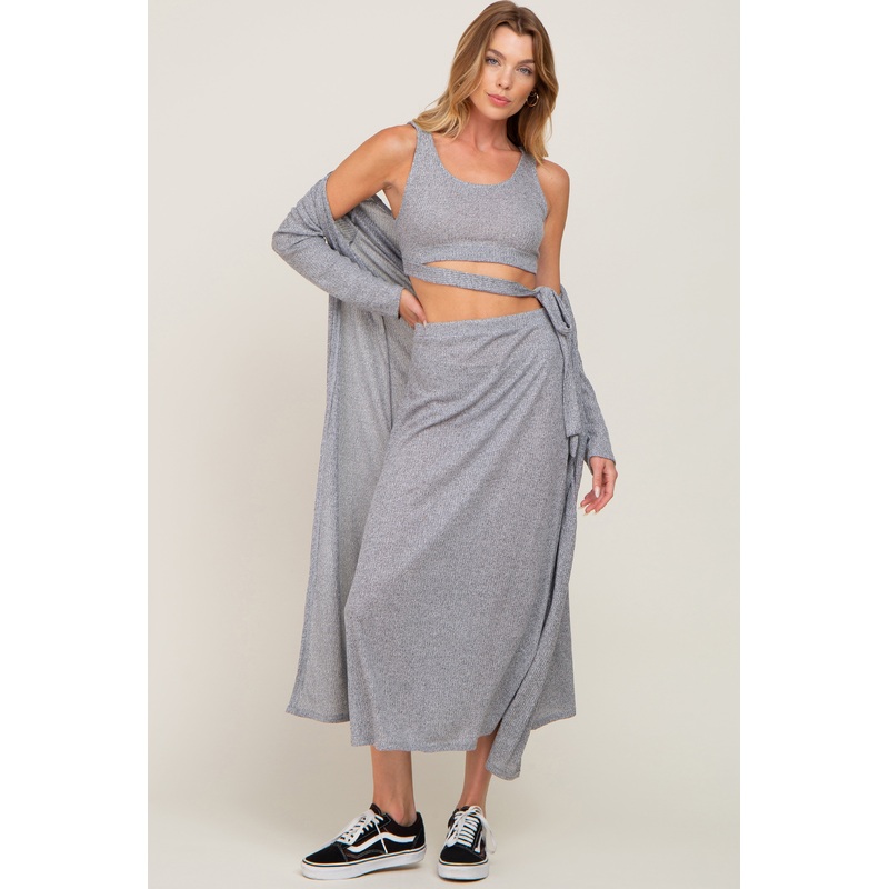 Navy Heather 3-Piece Skirt and Cardigan Set