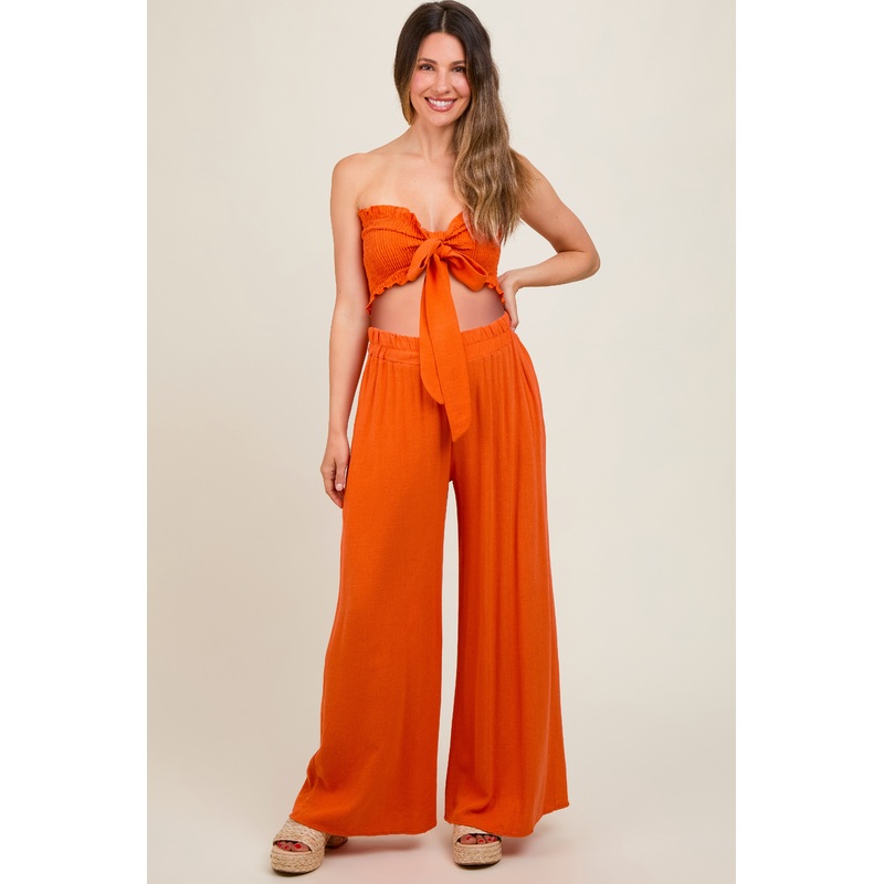 Orange Front Tie Crop Top and Pant Maternity Set