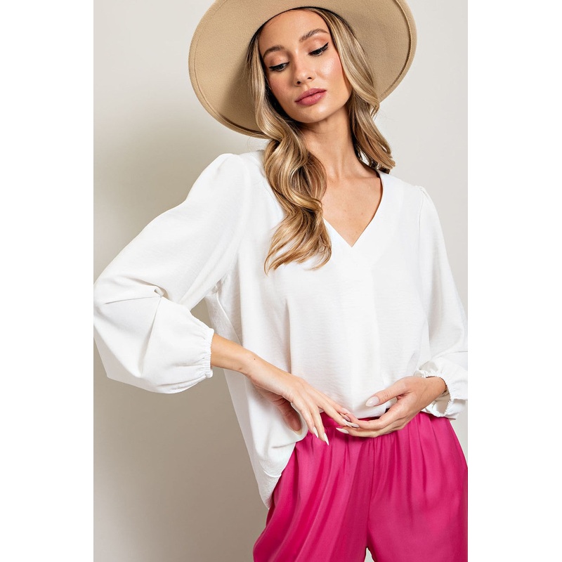 White Long Puff Sleeve Blouse Top