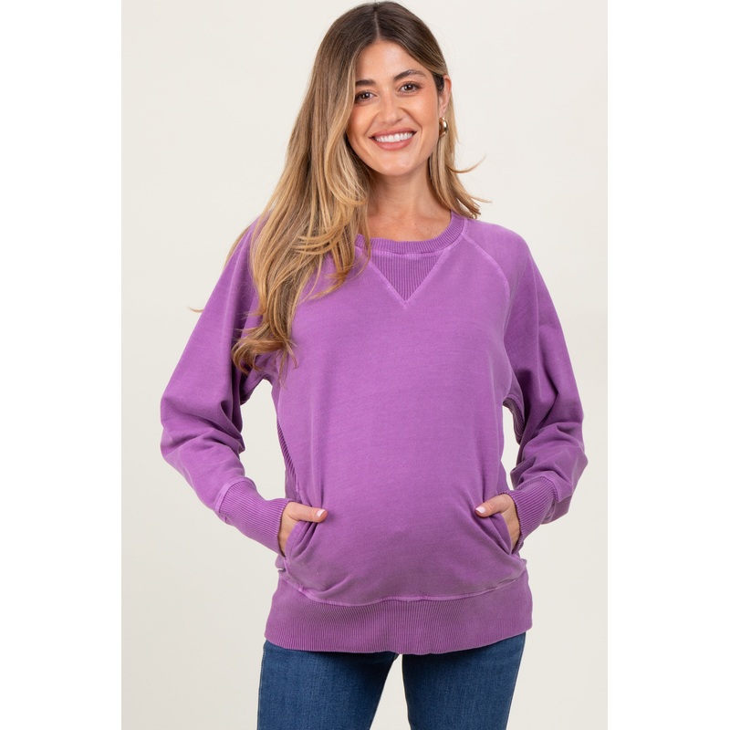 Violet Vintage Wash French Terry Maternity Pullover