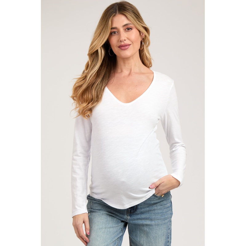 White Long Sleeve Maternity Shirt
