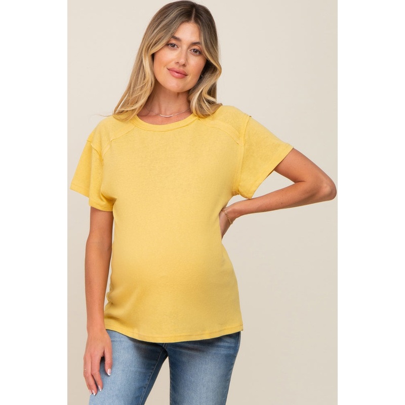 Yellow Raw Hem Maternity Tee
