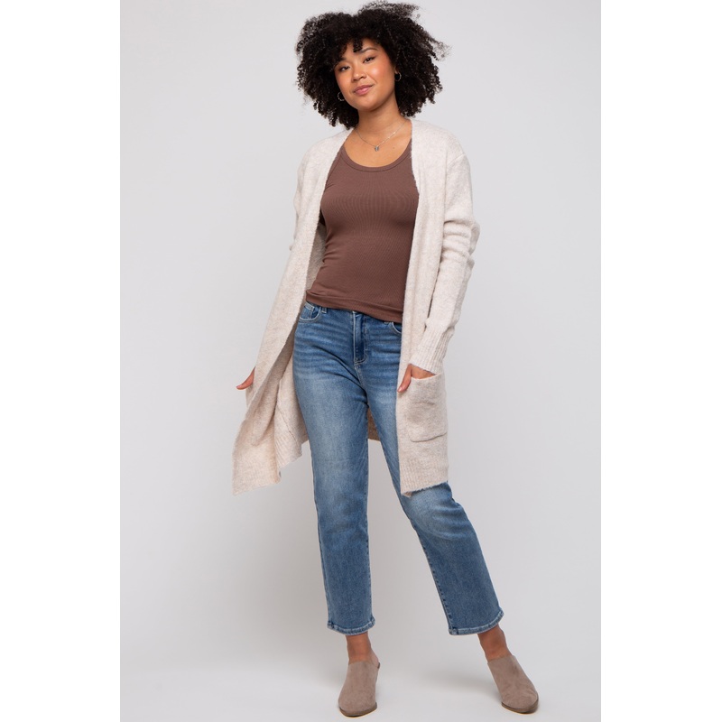 Beige Basic Knit Cardigan
