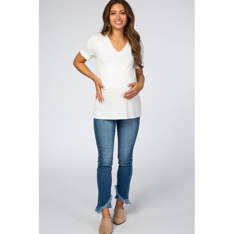 Blue Raw Hem Maternity Jeans