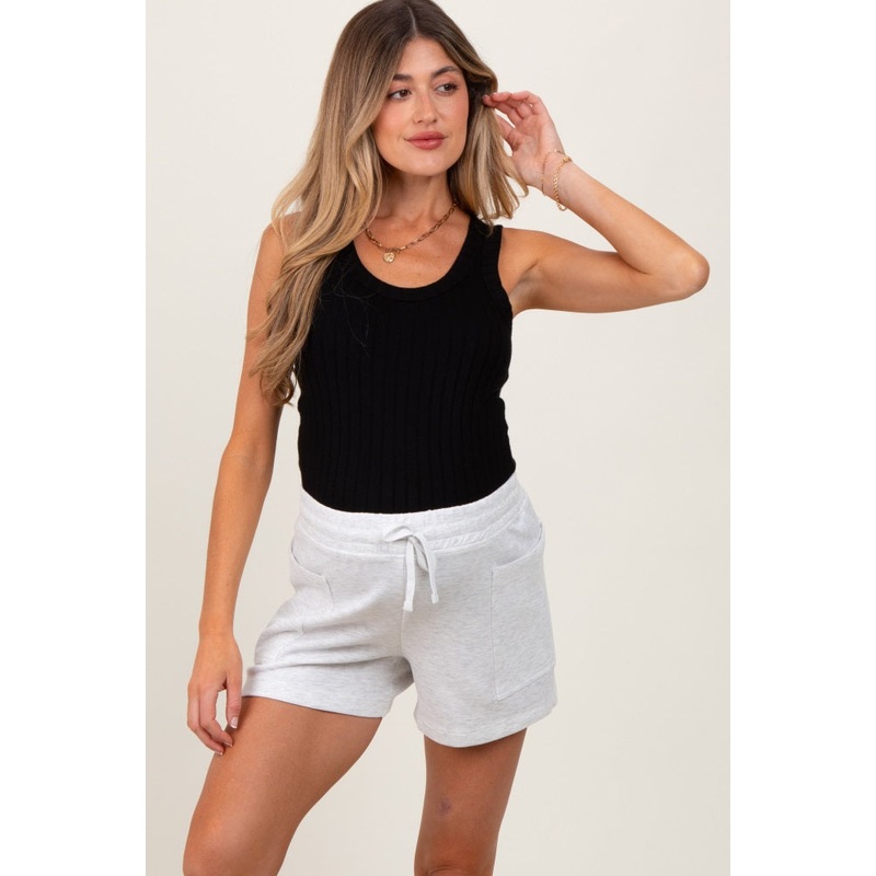 Heather Grey Patch Pocket Maternity Shorts