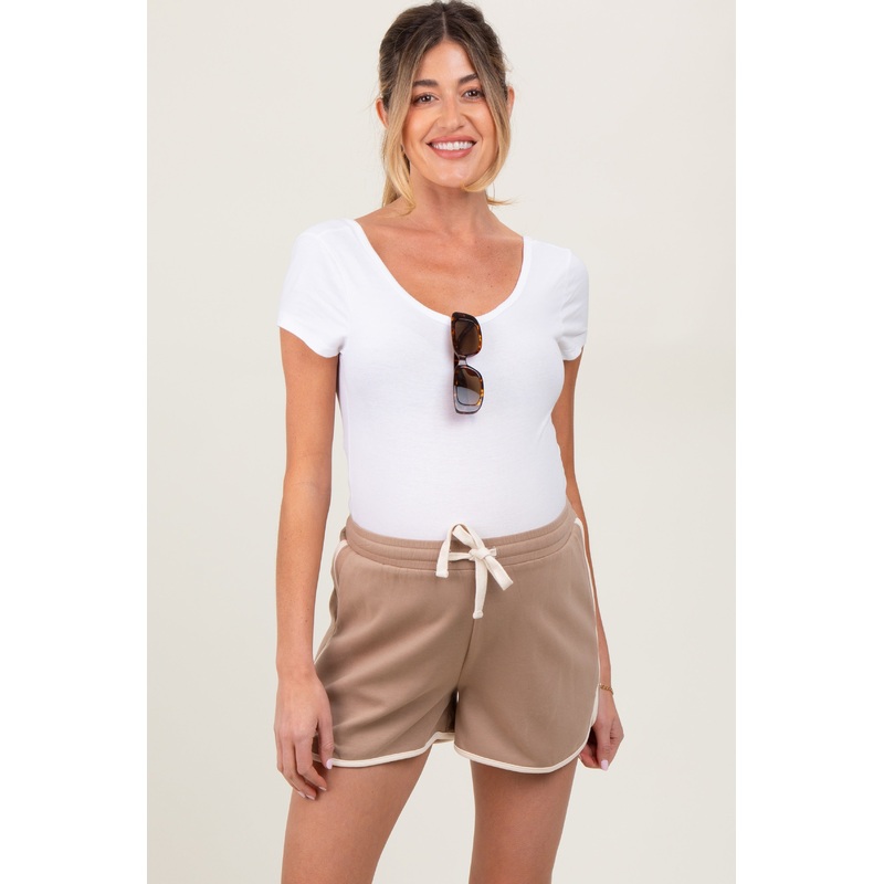 Mocha White Trim Maternity Shorts