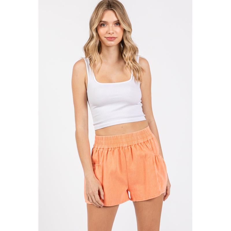 Peach Washed Denim Shorts
