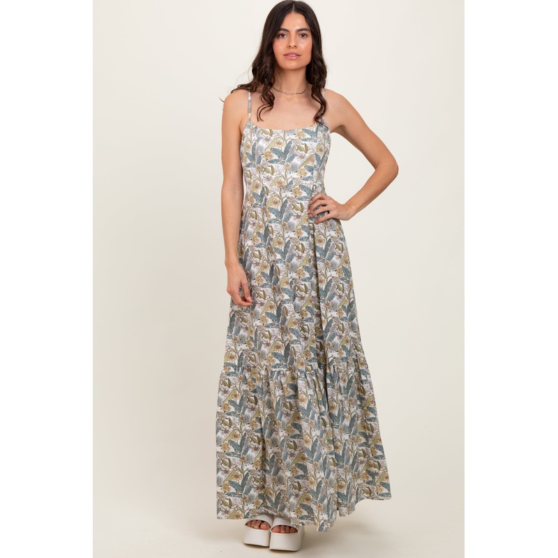 White Floral Tie Back Cutout Maxi Dress