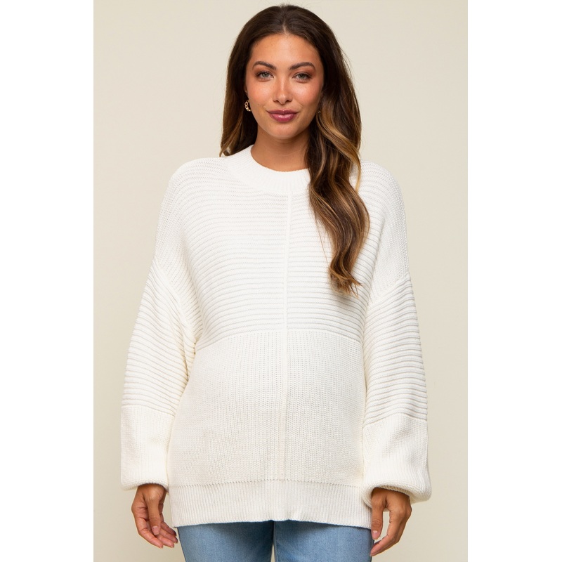 White Ribbed Maternity Sweater