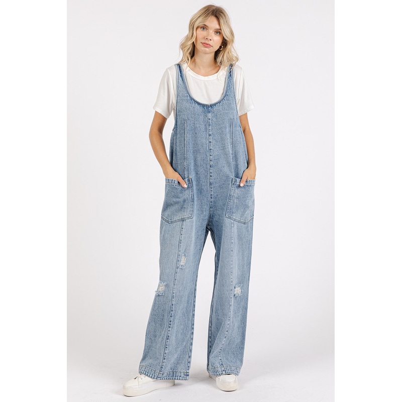 Blue Relaxed Fit Denim Jumpsuit