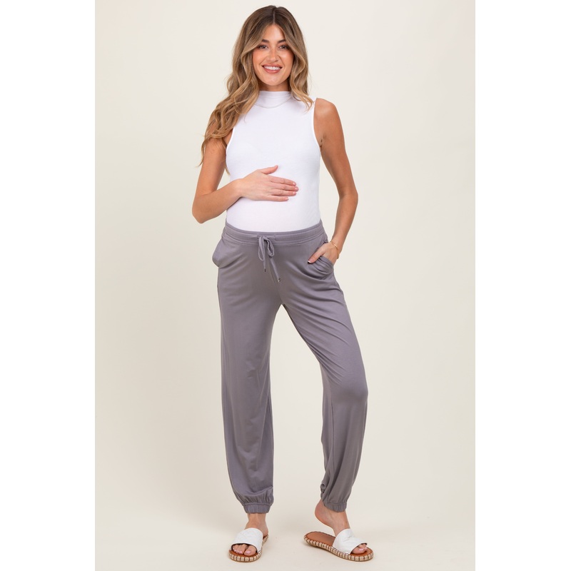 Grey Drawstring Maternity Jogger Pants