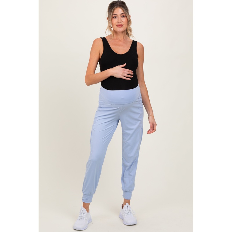 Light Blue Cargo Pocket Maternity Jogger Pants