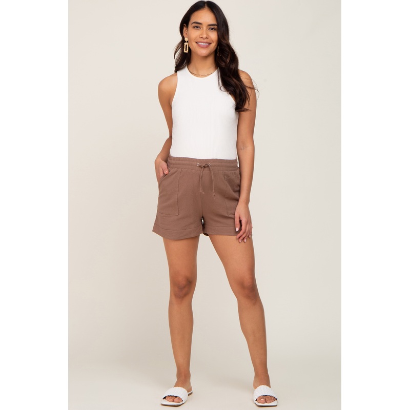 Mocha Drawstring Maternity Shorts