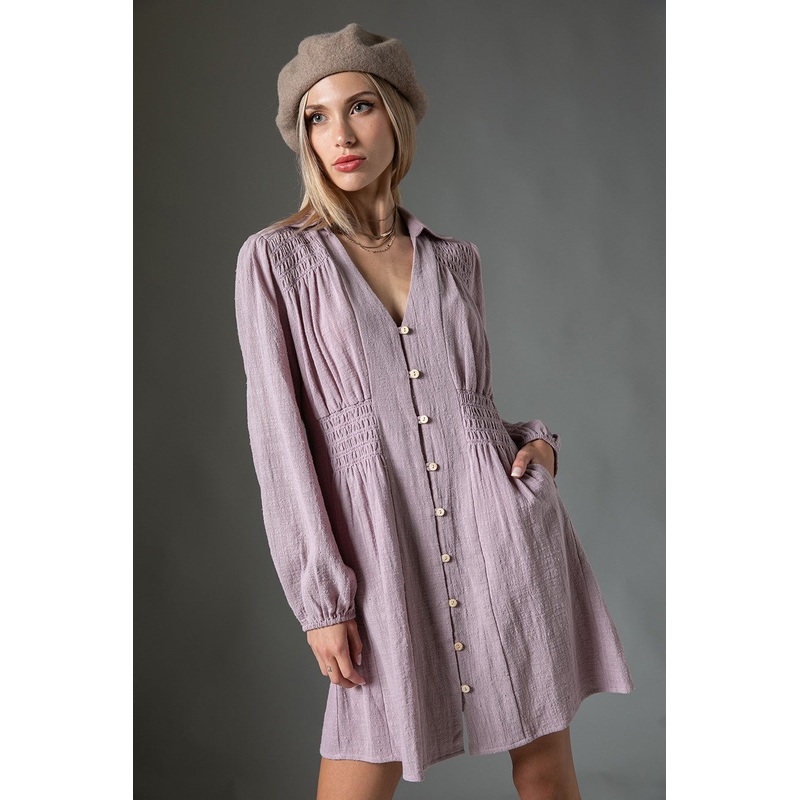 Ash Lilac Cotton Button Down Dress