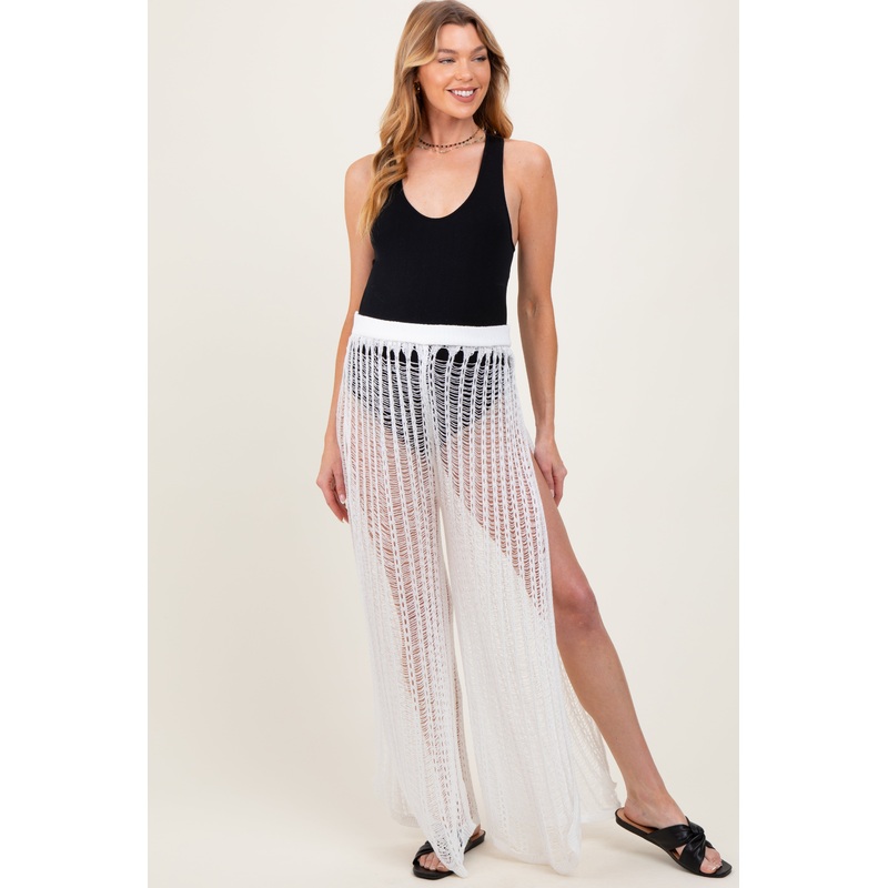 White Mesh Split Maternity Cover Up Pants