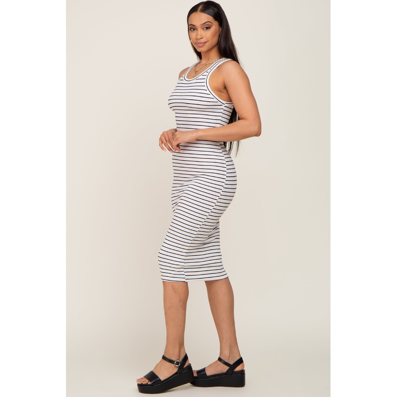 White Striped Sleeveless Dress