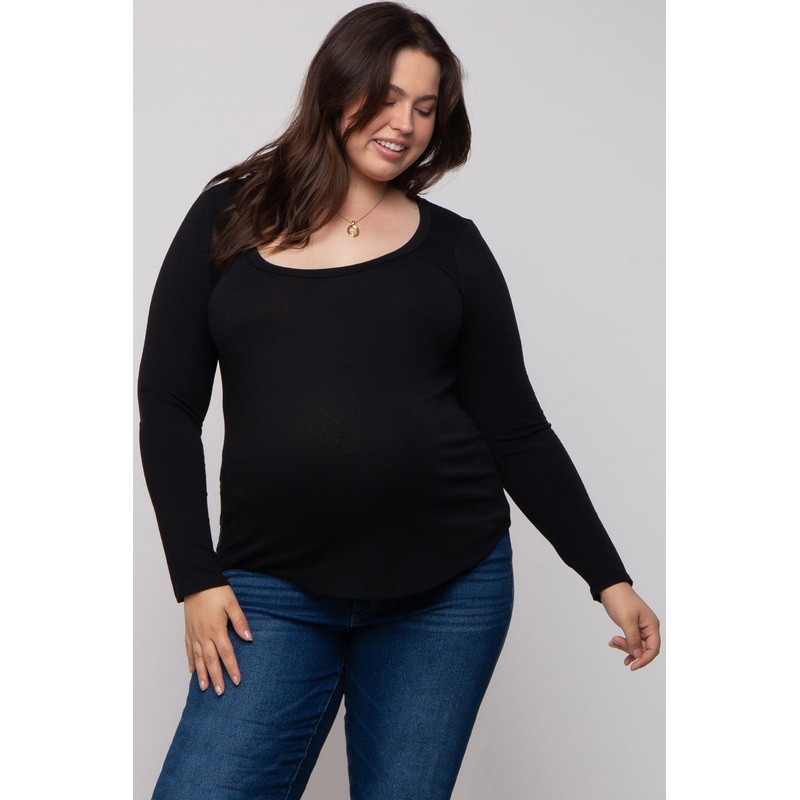 Black Basic Long Sleeve Plus Maternity Top
