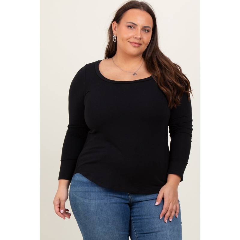 Black Basic Long Sleeve Plus Top