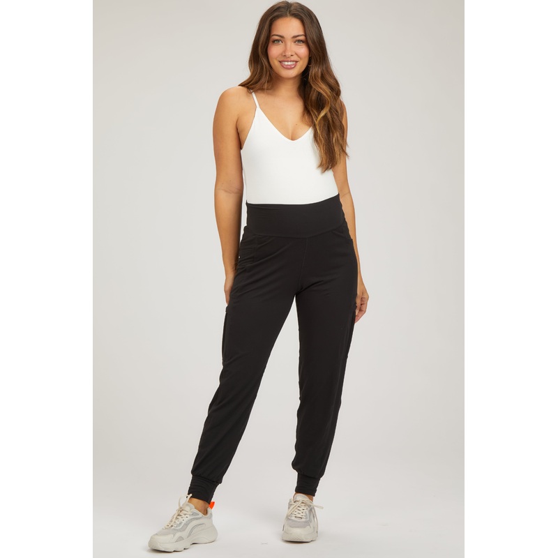 Black Cargo Pocket Maternity Jogger Pants