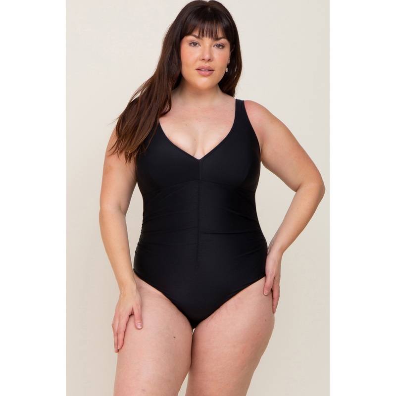 Black Ruched Plus One Piece Swimsuit
