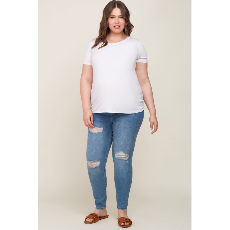 Blue Distressed Maternity Plus Skinny Jeans