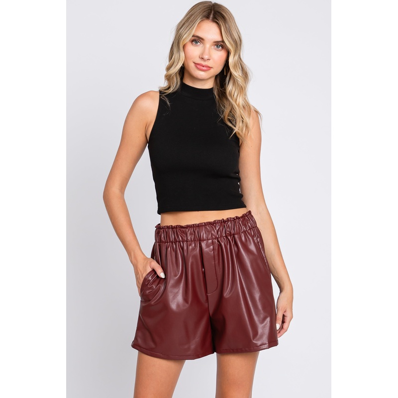 Burgundy Faux Leather Shorts