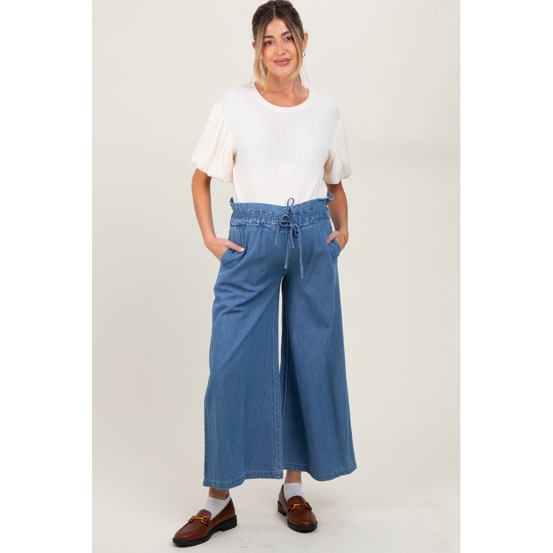 Denim Flowy Cropped Maternity Pant