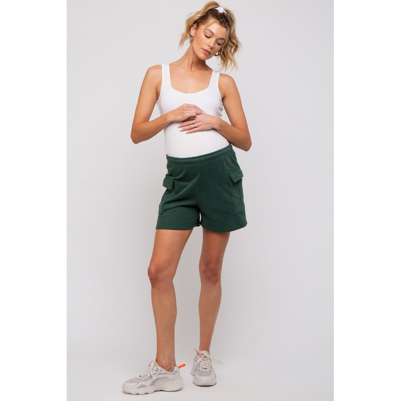 Forest Green Side Pocket Maternity Drawstring Sweat Shorts