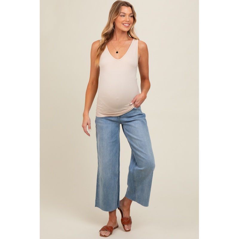 Light Blue Cut Hem Wide Leg Maternity Jeans