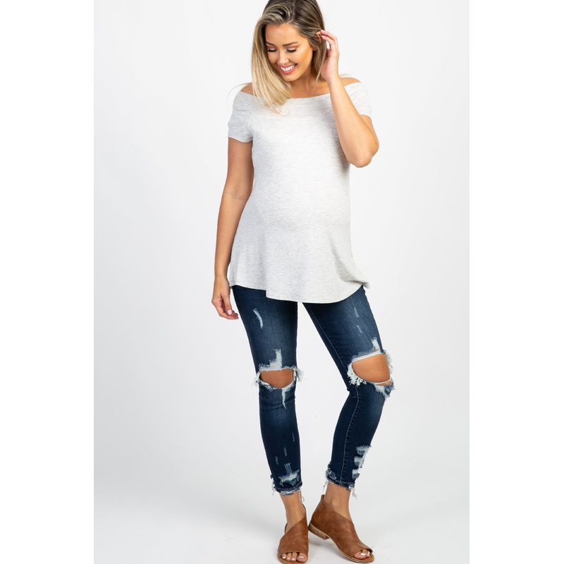 Navy Distressed Raw Cut Maternity Skinny Jeans