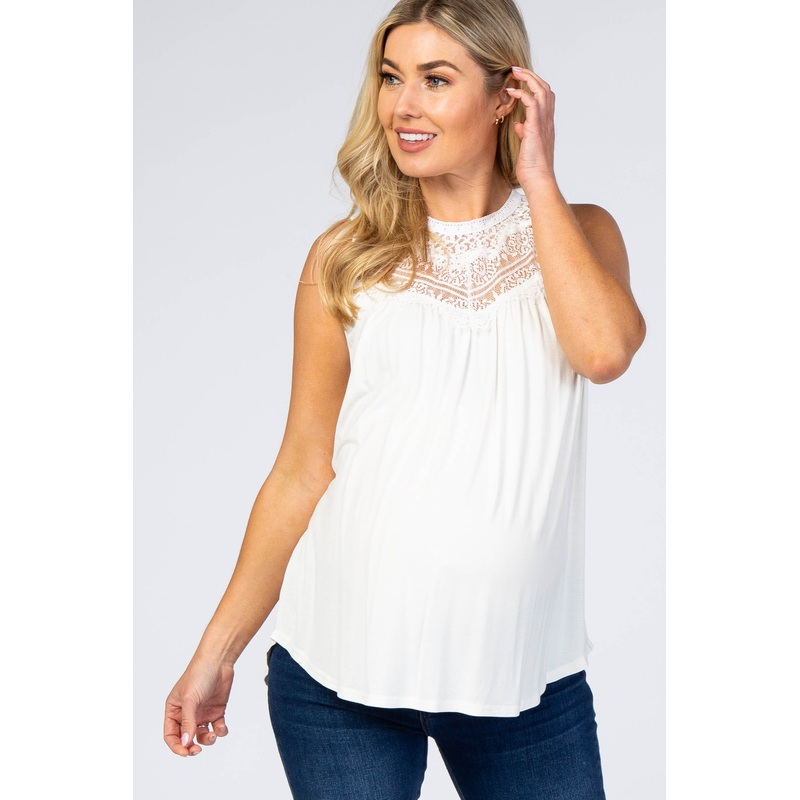 White Lace Inset Maternity Tank Top