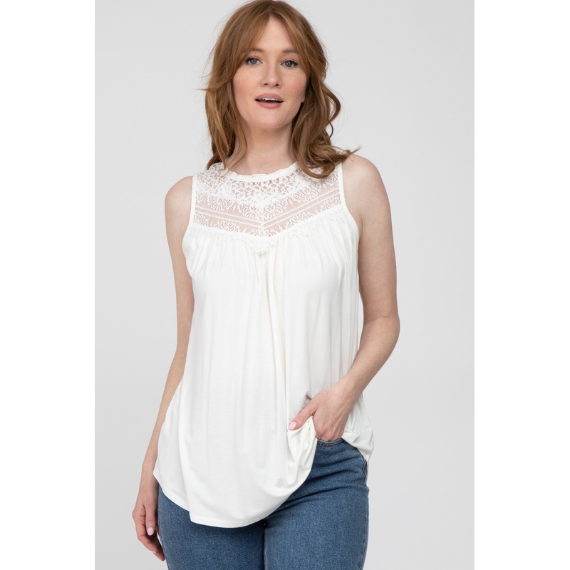 White Lace Inset Tank Top