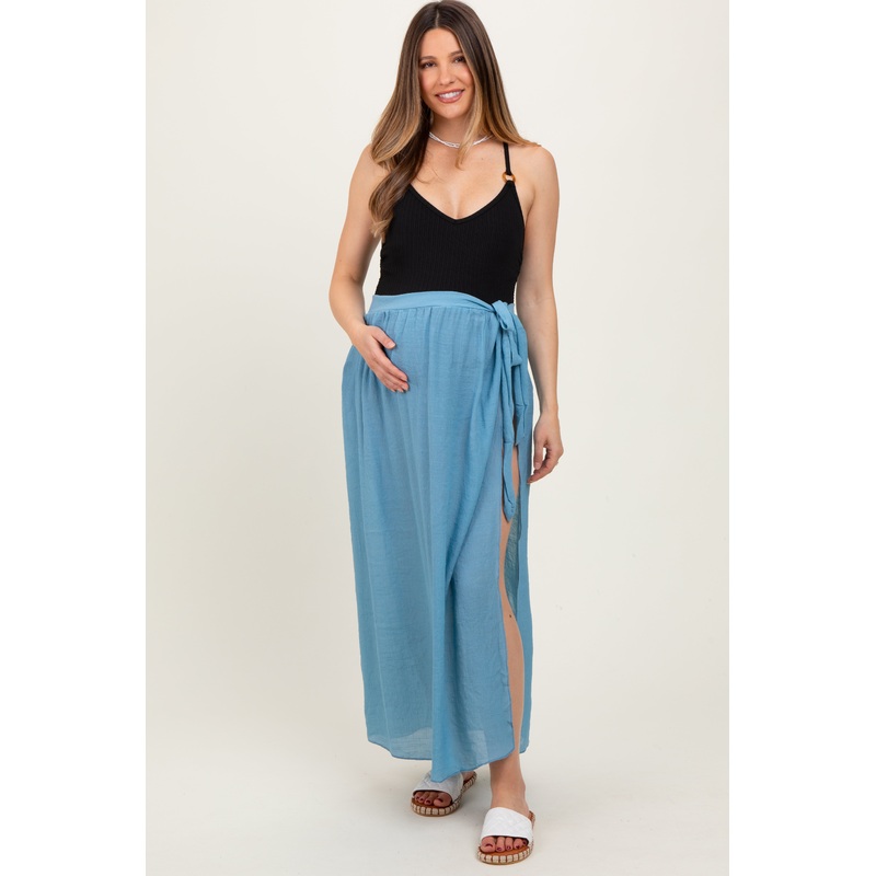 Blue Loose Beach Cover Up Maternity Skirt