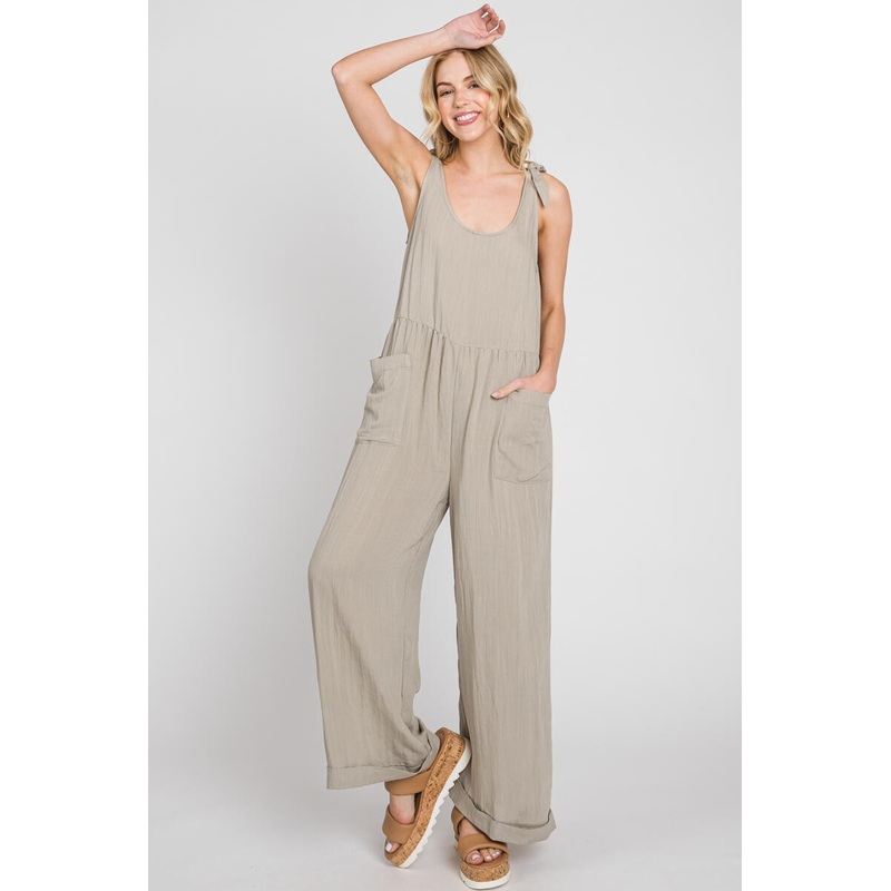 Pale Olive Wide Leg Roll-Up Jumpsuit