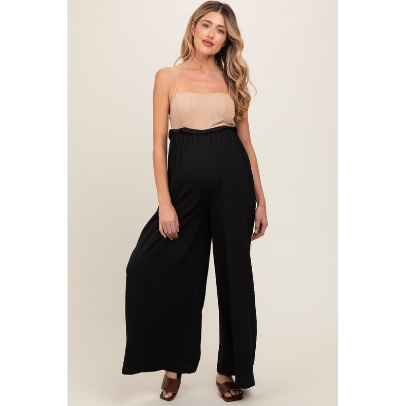 Taupe Colorblock Sleeveless Maternity Jumpsuit
