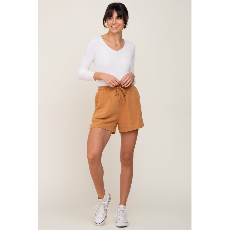 Yellow Drawstring Linen Shorts